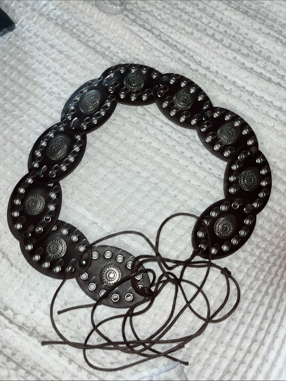 Edikted Dark Brown Round-Link Lace-Up Belt with Silver Studs